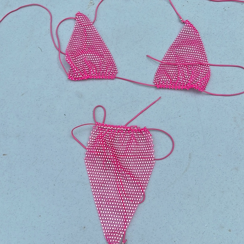 Rhinestone mesh g string bikini